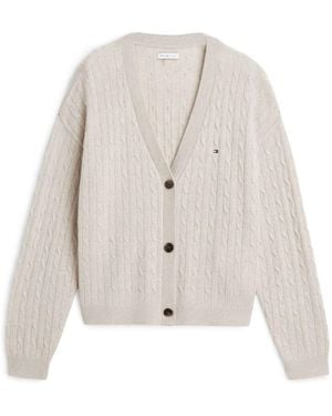 Tommy Hilfiger Wool Blend Cable Knit Relaxed Lounge Cardigan - White