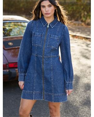 Ro & Zo Denim Zip Front Mini Dress - Blue
