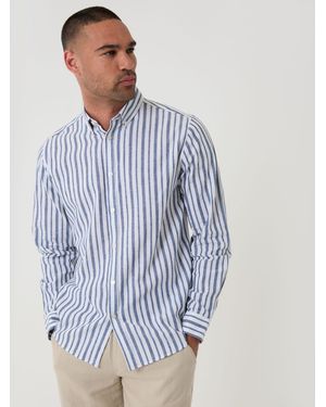 Threadbare Stripe Linen Long Sleeve Shirt - Blue