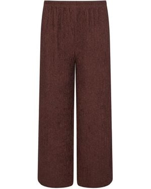 M Com Textured Wide Leg Cropped Pants - Brown