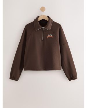 Next Autumnal Graphic Quarter Zip Sweatshirt - Brown