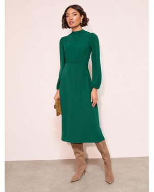 Friends Like These High Neck Long Sleeve Midi Dress With Bow Detailing - Green