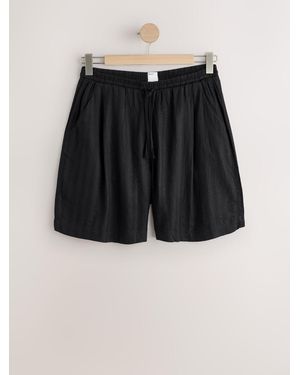 Next Linen Blend Drawstring Bermuda Shorts - Black