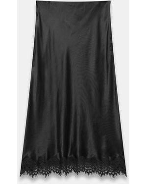 Mint Velvet Satin Lace Maxi Skirt - Black