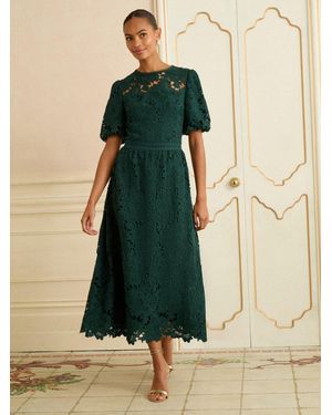 Love & Roses Petite Lace Short Sleeve Midi Dress - Green