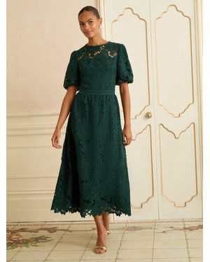 Love & Roses Petite Lace Short Sleeve Midi Dress - Green