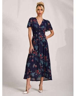 Jolie Moi Mesh Angel Sleeve Midaxi Dress - Blue