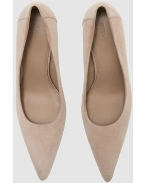 Reiss Light Taupe Tilly Suede Pointed-Toe Mid-Heel Court Shoes - White