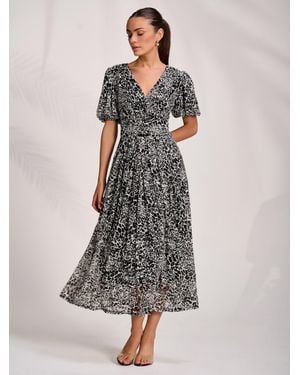 Jolie Moi Puff Sleeve Printed Lace Maxi Dress - Black