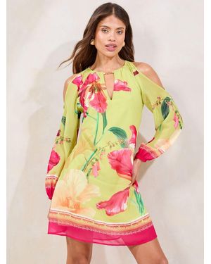 Lipsy Floral Cold Shoulder Mini Shift Dress - Pink