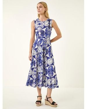 Roman Abstract Print Midi Dress - Blue