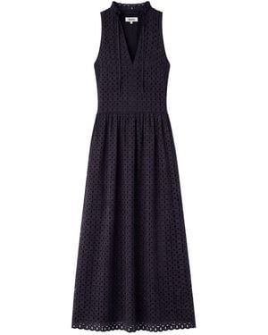 Ro & Zo Petite Broderie V-Neck Midi Dress - Blue