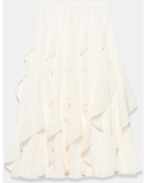 Mint Velvet Ruffle Midi Skirt - Natural