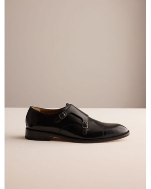 Next Signature Leather Sole Double Monk Shoes - Black