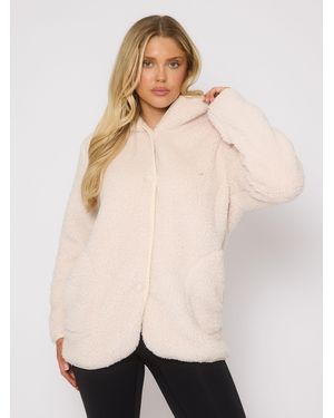 Loungeable Borg Button Lounge Hooded Cardigan - Natural