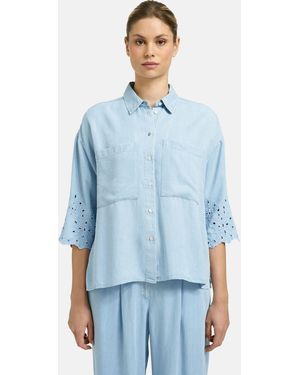 Smith & Soul Embroidered Lyocell Denim Blouse - Blue