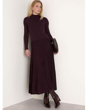 Whistles Funnel Neck Pleated Knit Dress - Purple