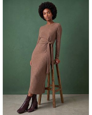 Roman Textured Tie Dress - Green