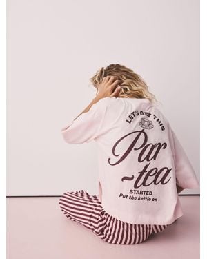 Next Stripe Tea Graphic Short Sleeve Pajamas - Pink