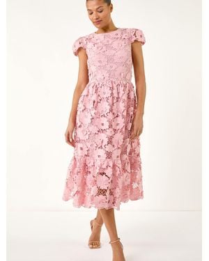 Roman Crochet Lace Dress - Pink