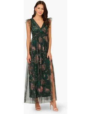 Adrianna Papell Print Tulle Maxi Dress - Green