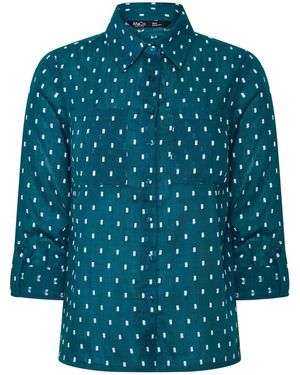 M Com Petite Long Sleeve Dobby Shirt - Blue