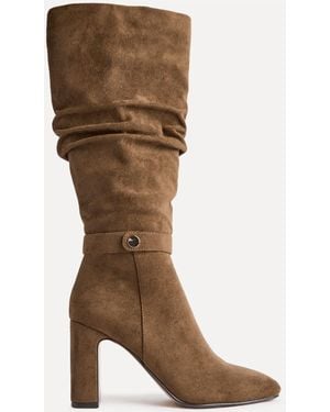 Linzi Tan Suede Marriot Ruched High Leg Boots - Brown
