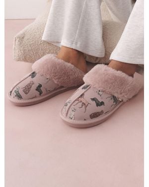 Next Faux Fur Lined Suede Mule Slippers - Pink