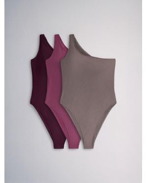 The Set One Shoulder Swimsuits 3 Pack - Purple