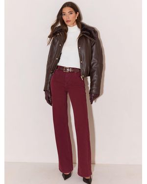 Lipsy Berry Petite Adjustable Waist Wide Leg Jeans - Red
