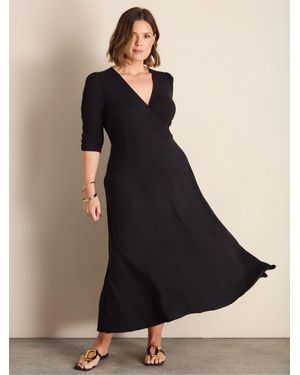 Live Unlimited Live Unlimited Jersey Ruched Sleeve Wrap Dress - Black