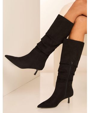 Lipsy Lange, Kniehohe Stiefel Aus Kunstleder Mit Raffung Und Kitten-Absatzeu 38 (Uk 5) - Schwarz