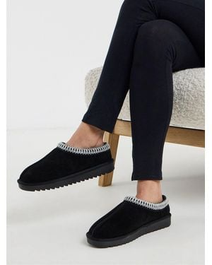 Simply Be Wide Fit Embrodiery Full Mule Slippers - Blue