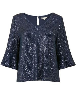 Yumi' Sequin Top With Fluted Sleeve - Blue