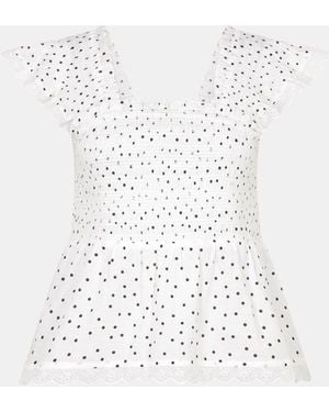 Accessorize Frill Polka Dot Smocked Top - White