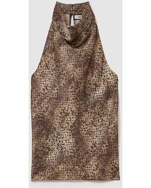 Reiss Silk Printed Cowl-Neck Sleeveless Top - Brown