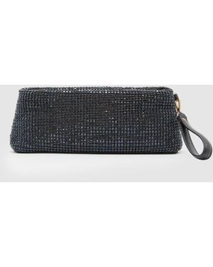 Reiss Olga - Navy Crystal Embellished Pouch Clutch Bag, One - Blue