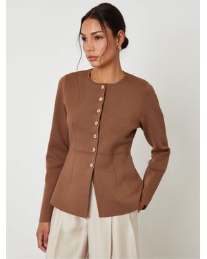 Threadbare Cinched Knitted Button Up Cardigan - Brown