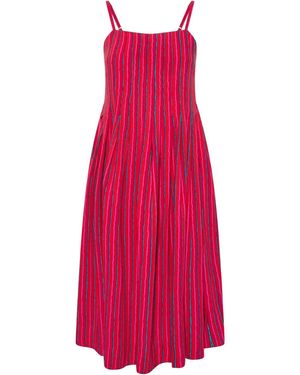 PixieGirl Petite Striped Pleated Midi Dress - Pink