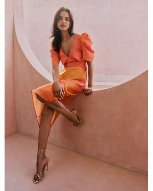 Friends Like These Satin Ruched Short Sleeve Midi Dress - Orange