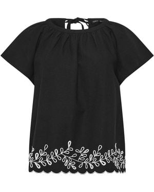 M Com Petite Embroidered Blouse - Black