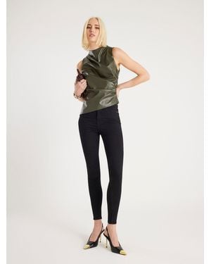 River Island Sleeveless Faux Leather Drape Ruched Top - Natural