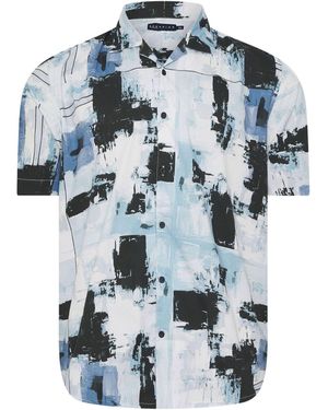 BadRhino Big & Tall Peached Short Sleeve Cuban Collar 100% Cotton Shirt - Blue