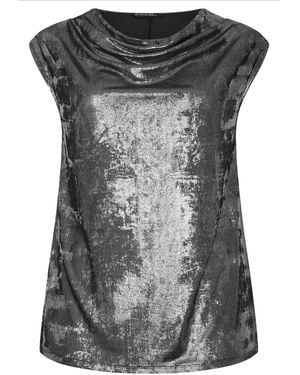 Evans Chrome Cowl Neck Top - Gray