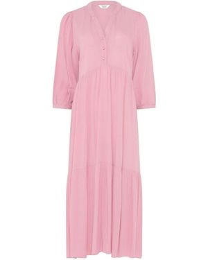 M Com Tiered Half Placket Maxi Dress - Pink