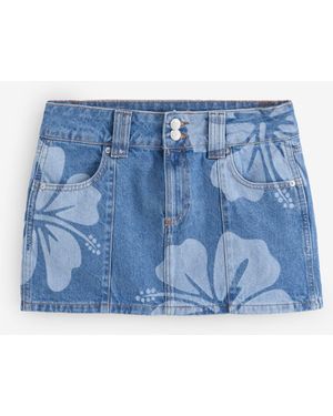 Roxy Floral Print Stunning Spirit Denim Mini Skirt - Blue