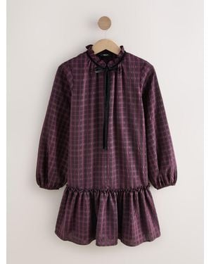 Next Mini Tie Front Tiered Long Sleeve Dress - Purple