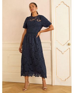 Love & Roses Lace Short Sleeve Midi Dress - Blue