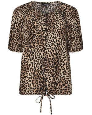 M Com Animal Print Short Sleeve Scoop Neck Blouse - White