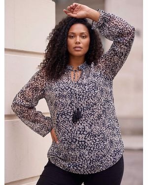 Roman Curve Georgette Keyhole Top - Purple